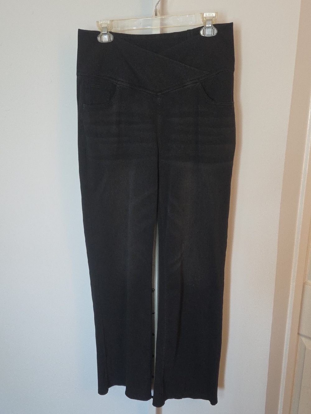 Halara High Waisted Black Denim Crossover Band Jeans Straight Leg Large Regular